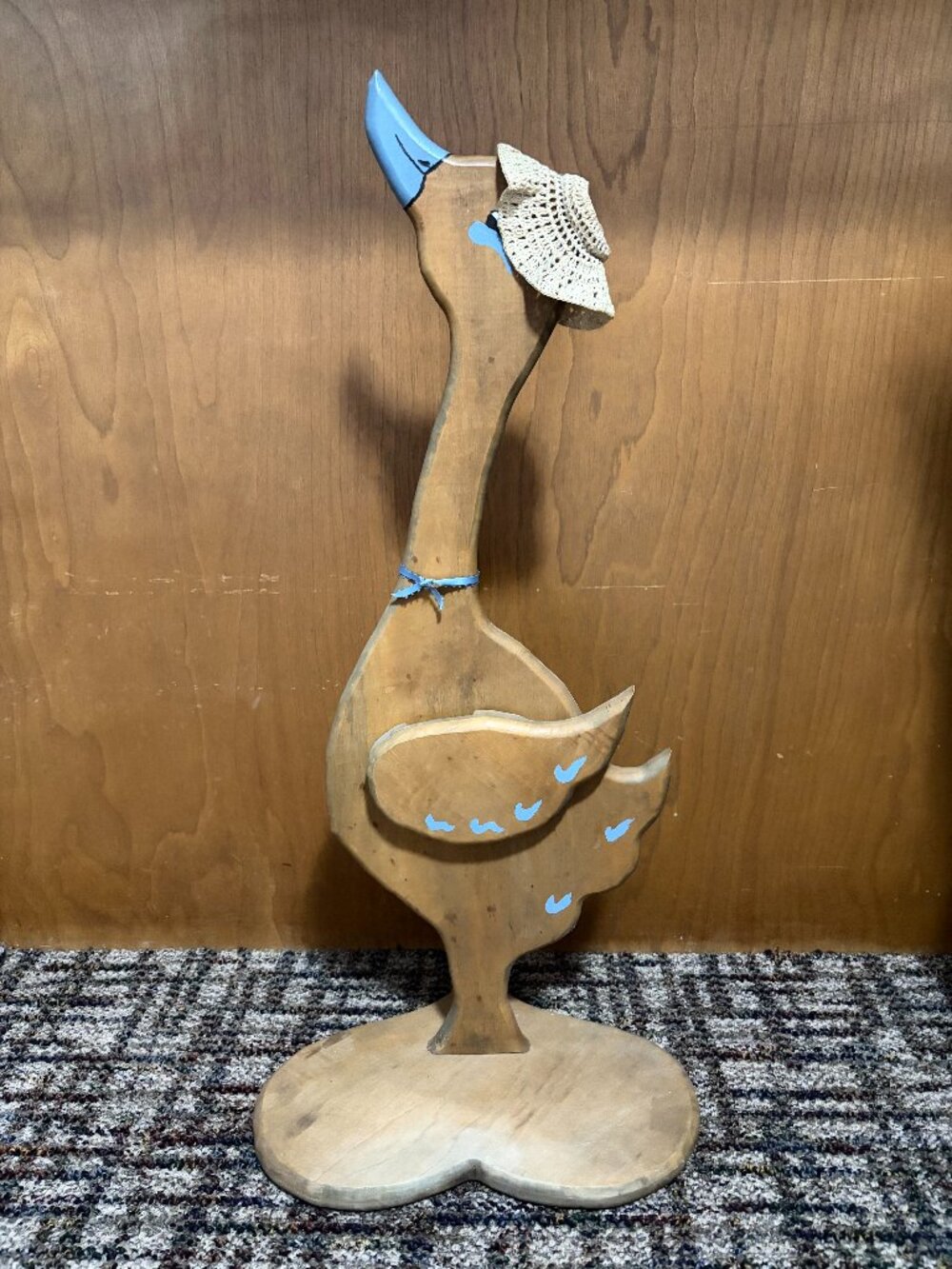 Vtg Standing Wood Handmade Porch Goose Large 28” Hat Farmhouse Cottagecore Blue